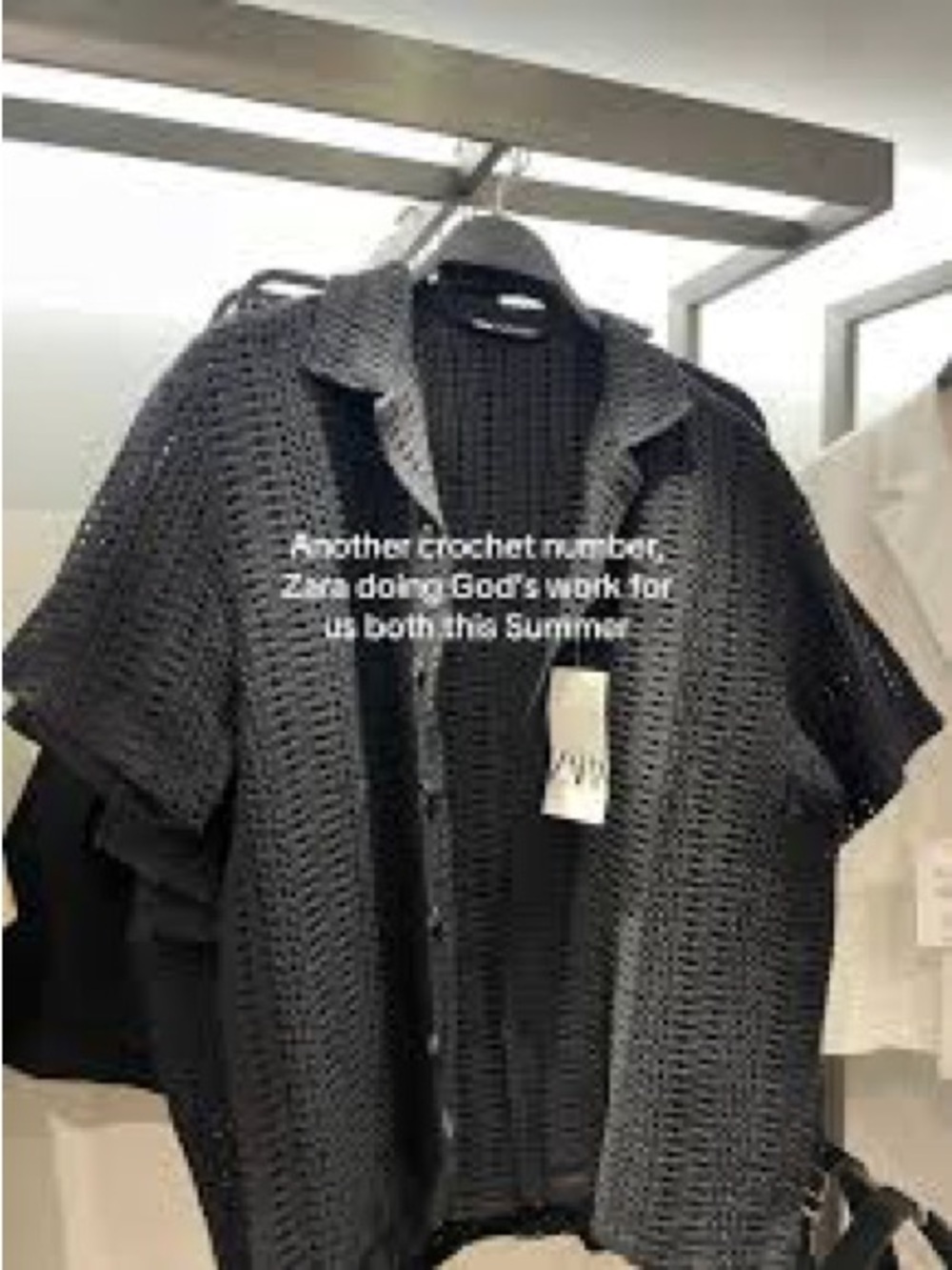 Zara Crochet Short Sleeve Open Button Down Shirt - Black